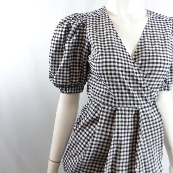 TOPSHOP 9-9 Gingham Tulip Minidress In Monochrome SIZE US 2 BLACK WHITE - Picture 2 of 9